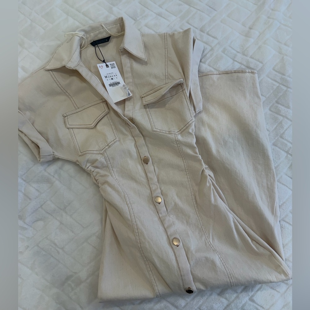 Zara Cream Button-Up Dress